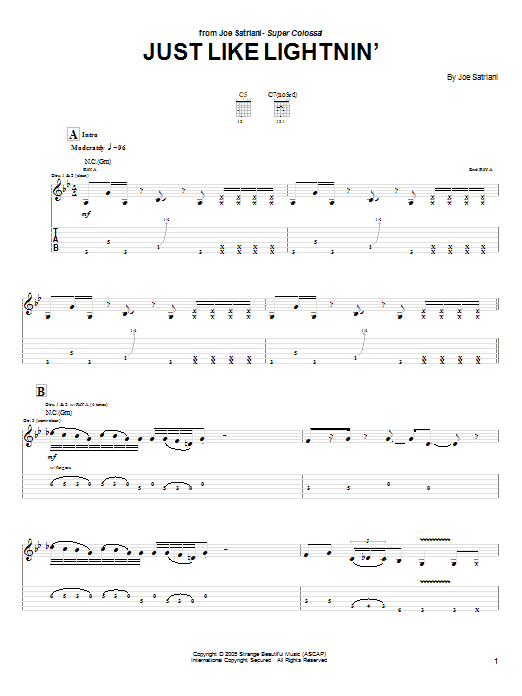 Joe Satriani Just Like Lightnin' Sheet Music