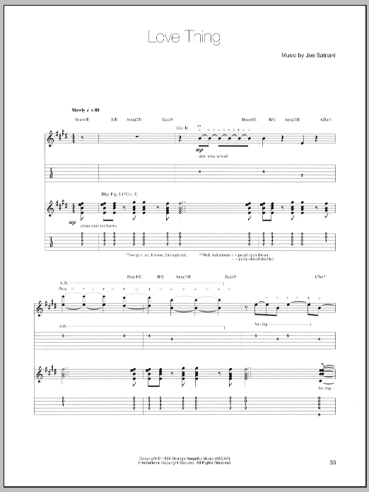 Joe Satriani Love Thing Sheet Music