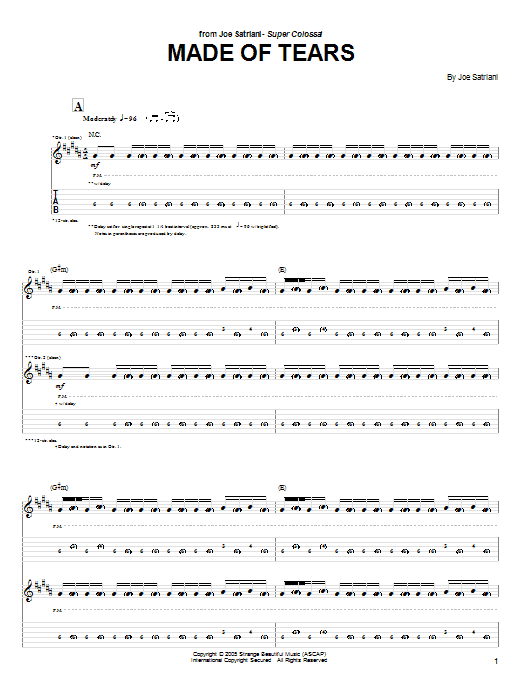 Joe Satriani Made Of Tears Sheet Music