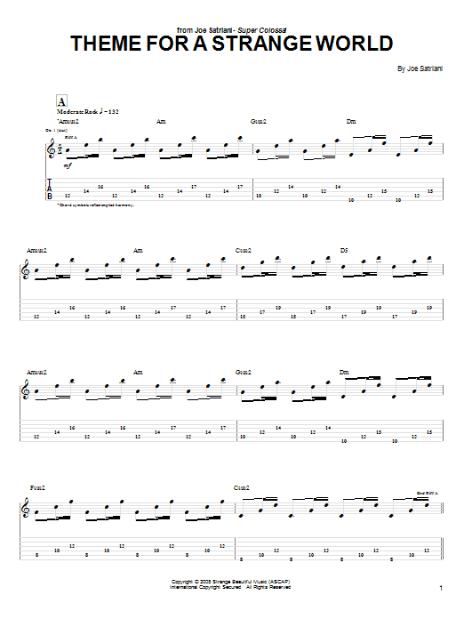 Joe Satriani Theme For A Strange World Sheet Music