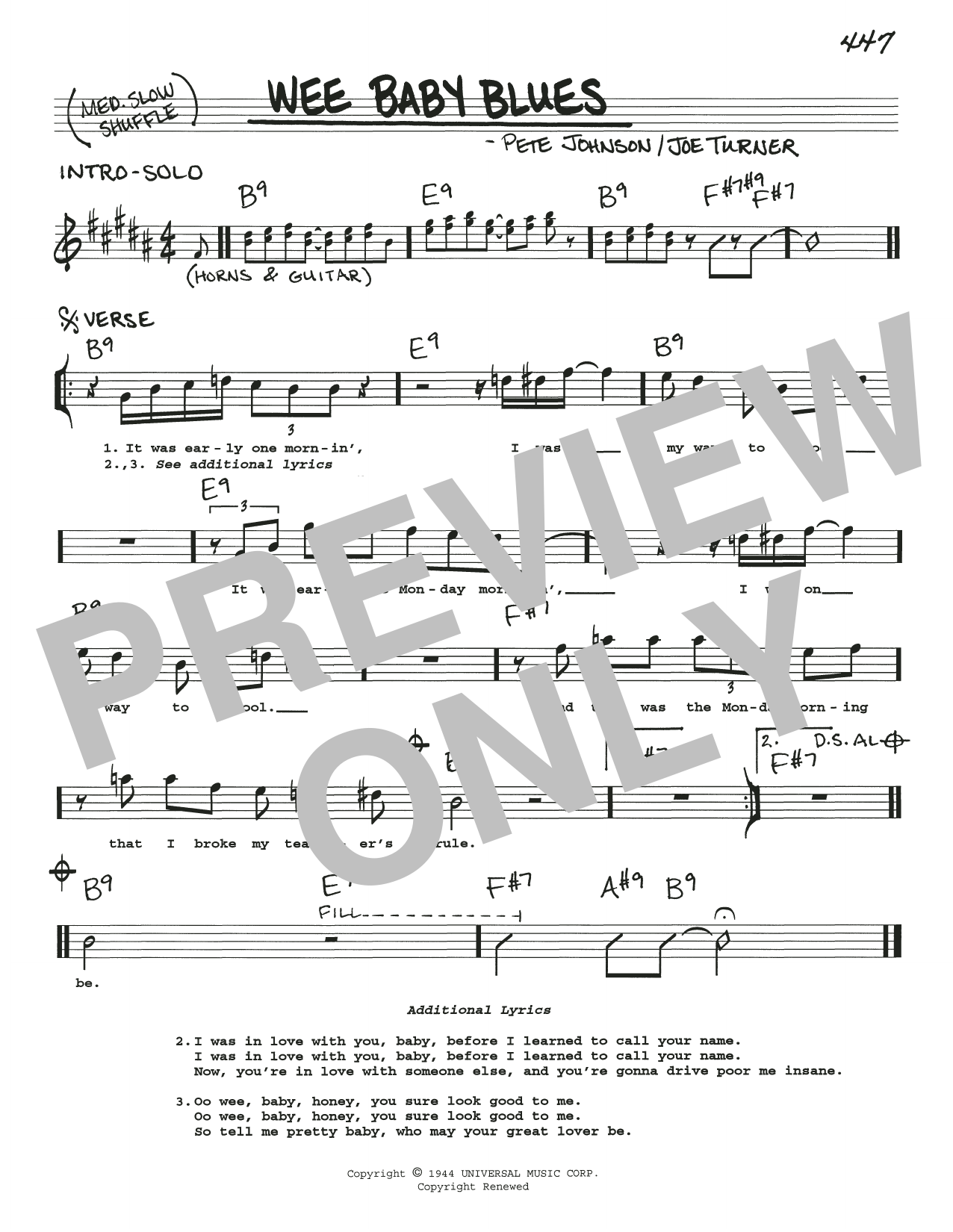 Joe Turner Wee Baby Blues Sheet Music