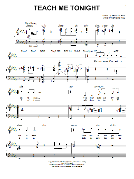 Joe Williams Teach Me Tonight Sheet Music