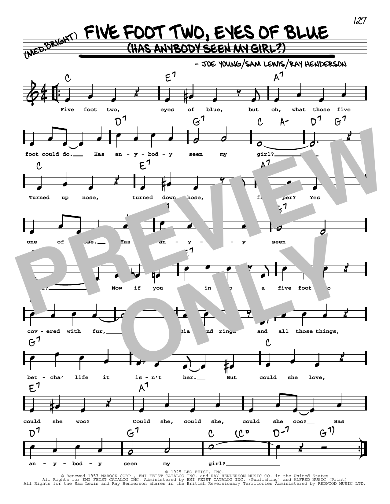 Joe Young Five Foot Two, Eyes Of Blue (Has Anybody Seen My Girl?) (arr. Robert Rawlins) Sheet Music