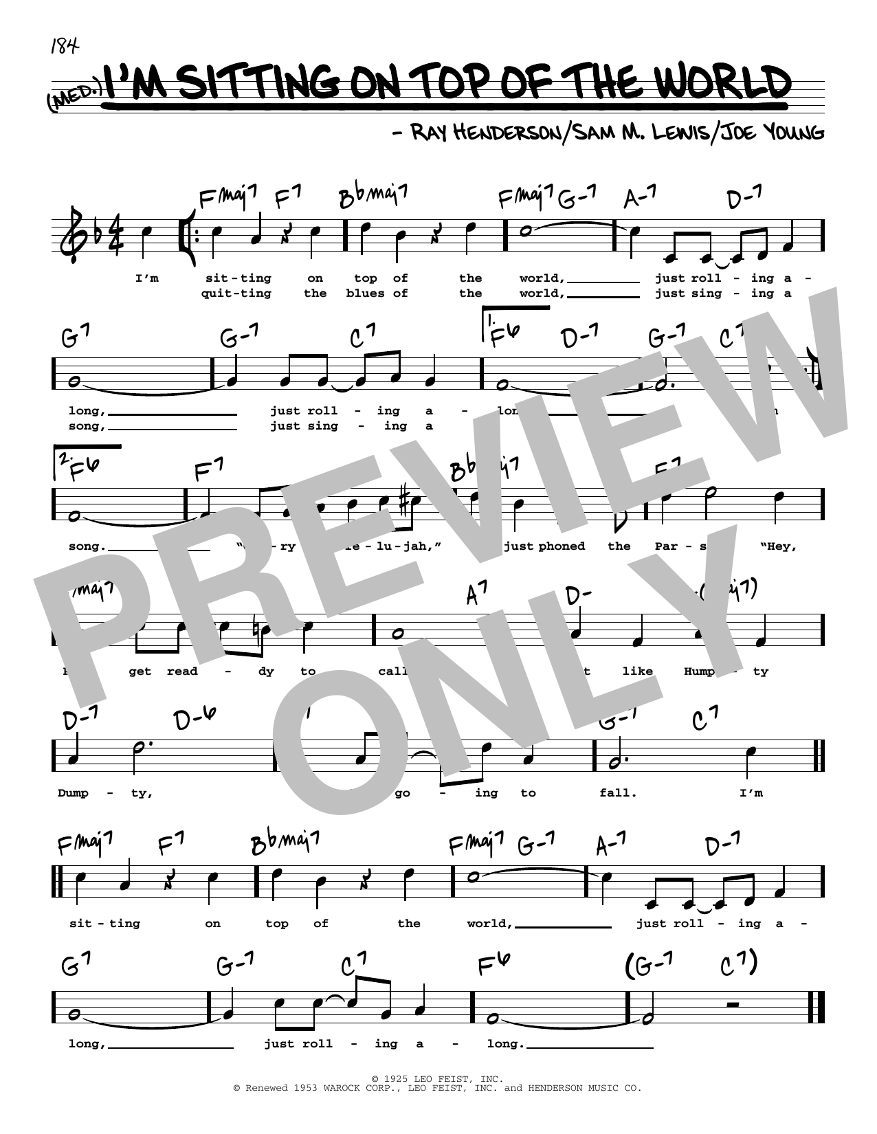 Joe Young I'm Sitting On Top Of The World (High Voice) (from The Jolson Story) Sheet Music