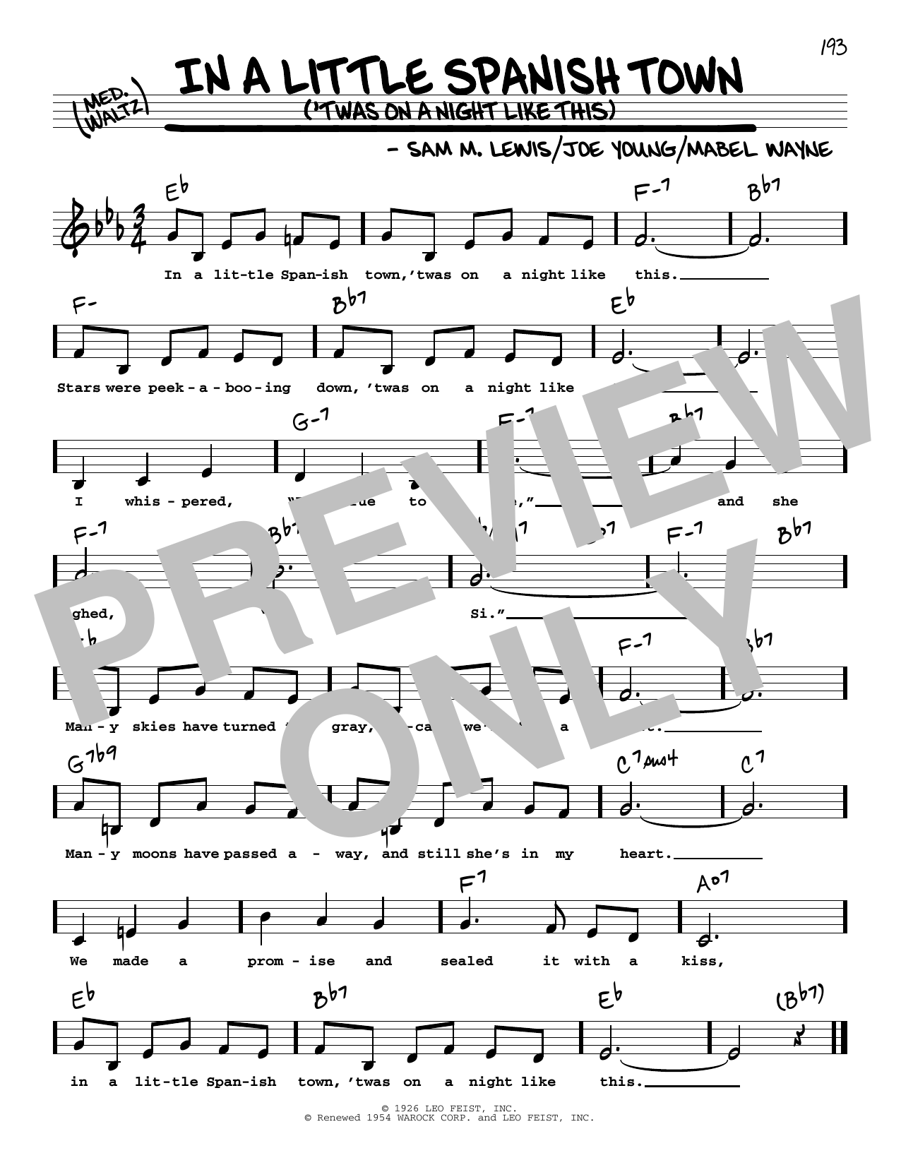 Joe Young In A Little Spanish Town ('Twas On A Night Like This) (Low Voice) Sheet Music