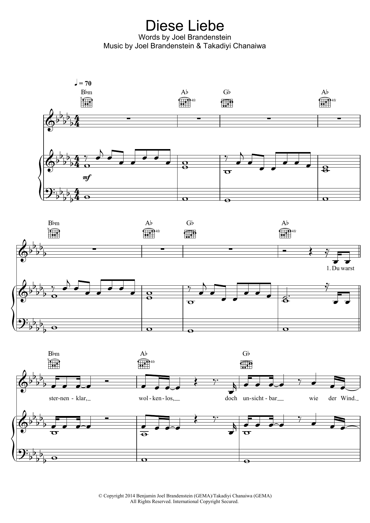 Joel Brandenstein Diese Liebe Sheet Music