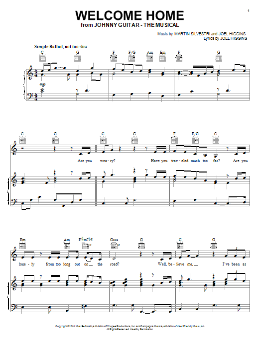 Joel Higgins Welcome Home Sheet Music