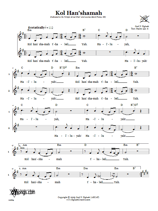 Joel N. Eglash Kol Han'shamah (May Everything That Breathes Praise God) Sheet Music