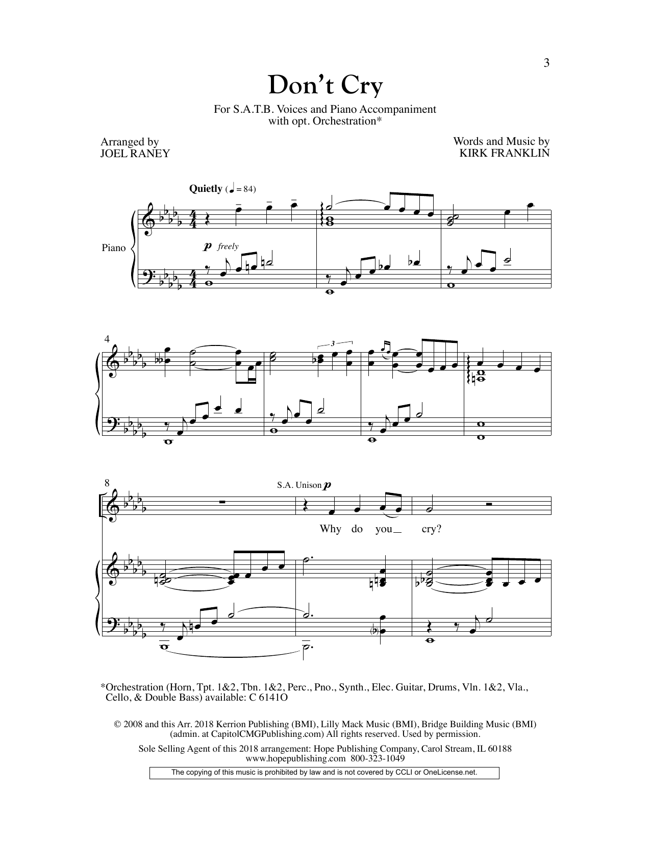 Joel Raney Don't Cry Sheet Music