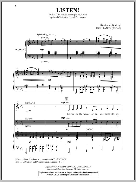 Joel Raney Listen! Sheet Music