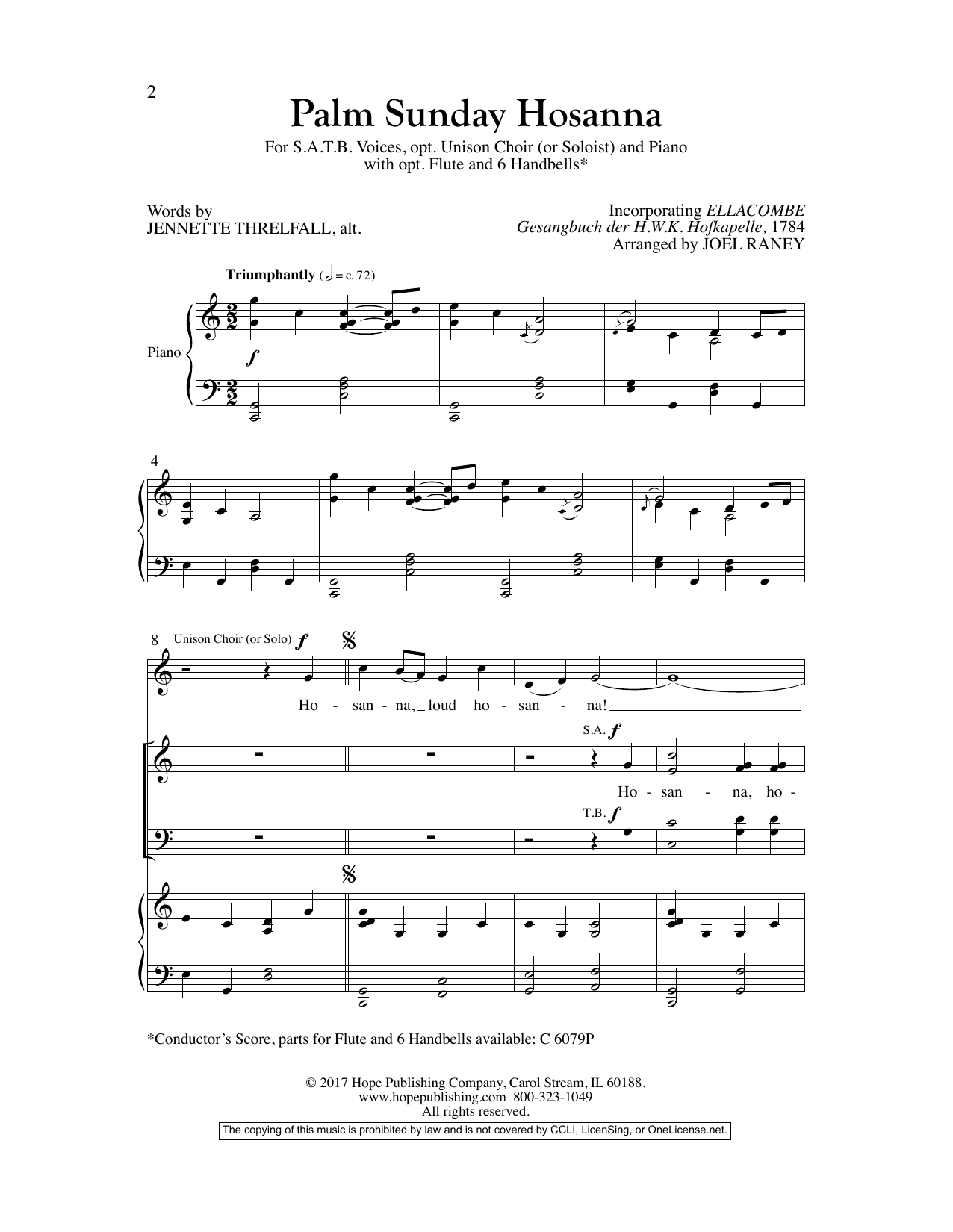 Joel Raney Palm Sunday Hosanna Sheet Music