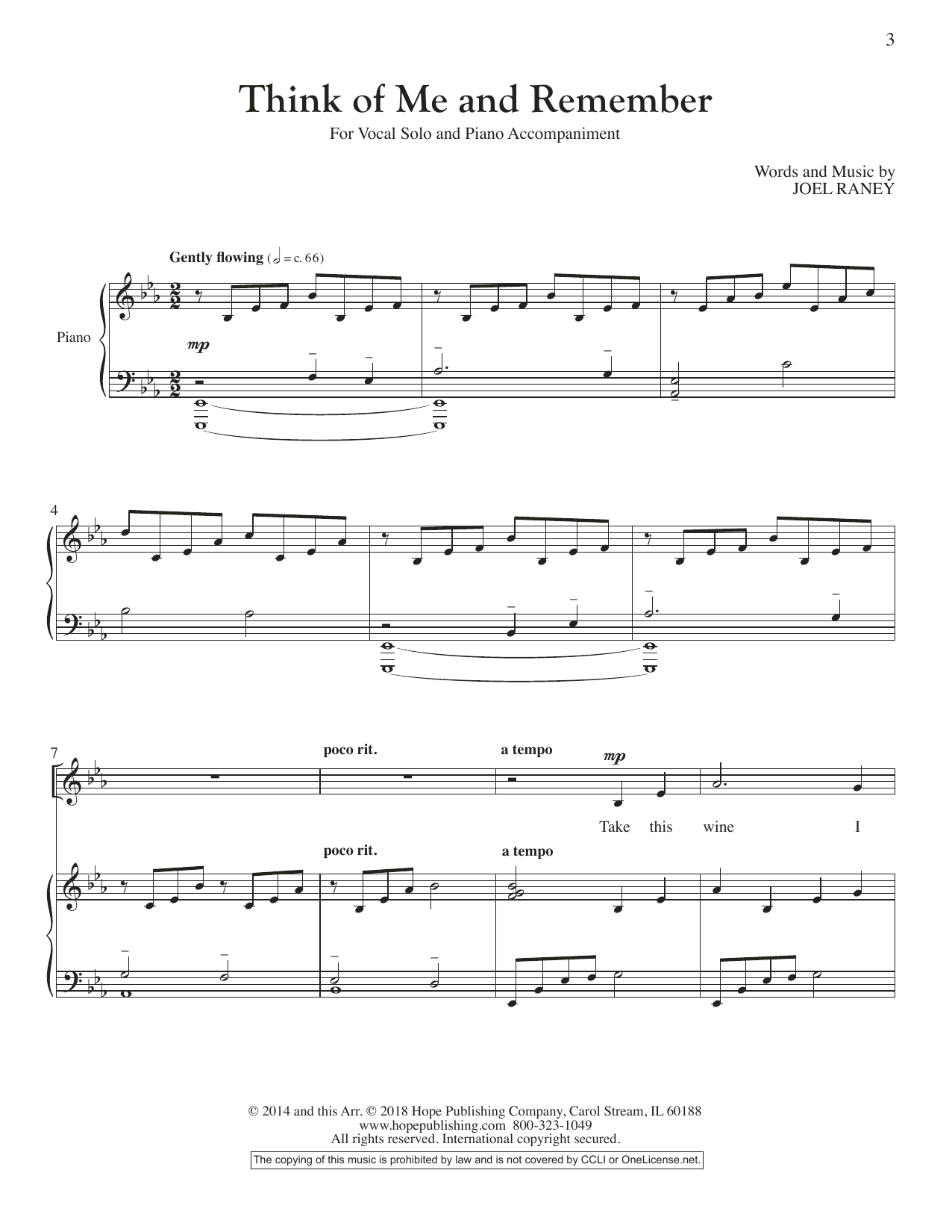 Joel Raney Think Of Me And Remember Sheet Music