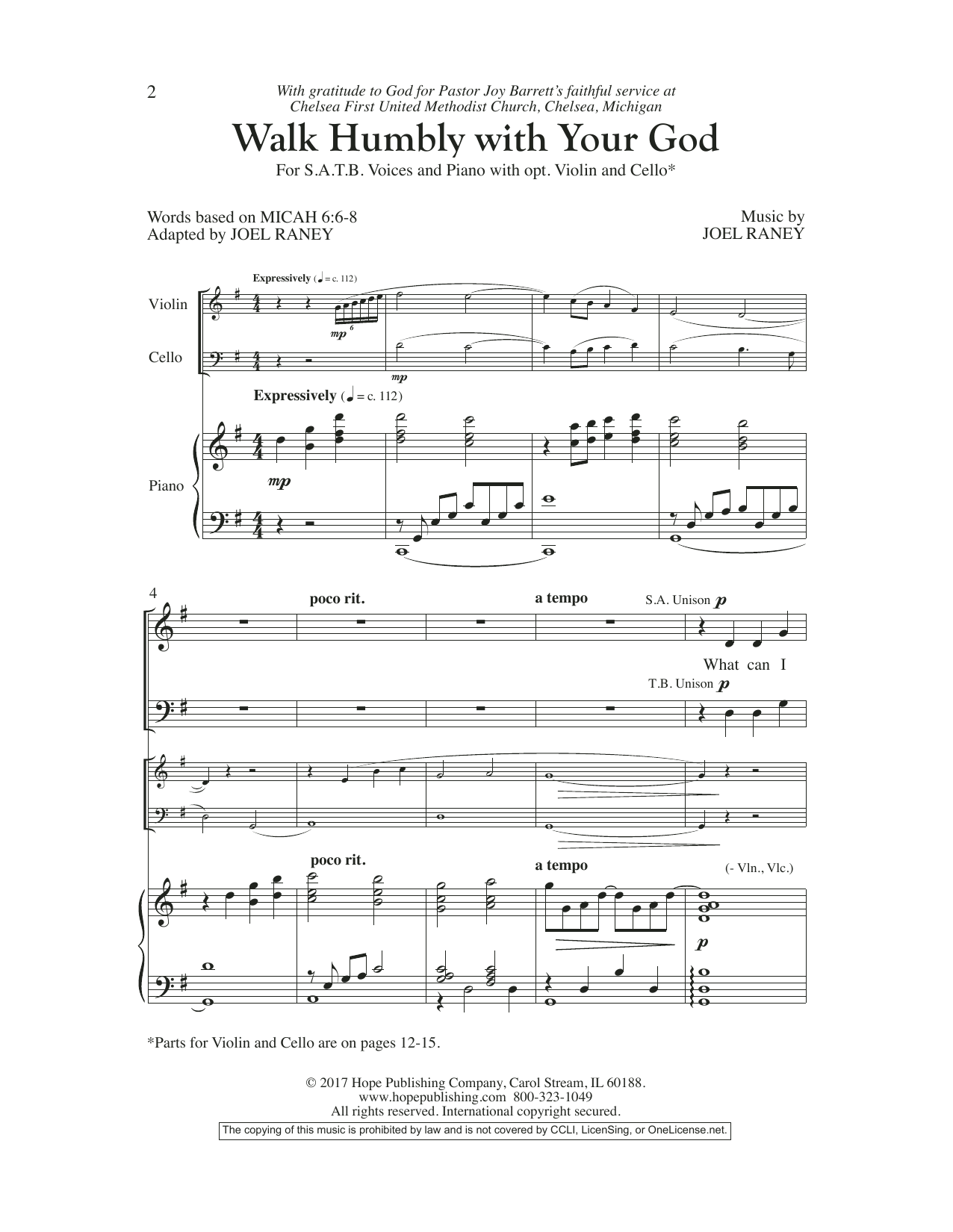 Joel Raney Walk Humbly With Your God Sheet Music