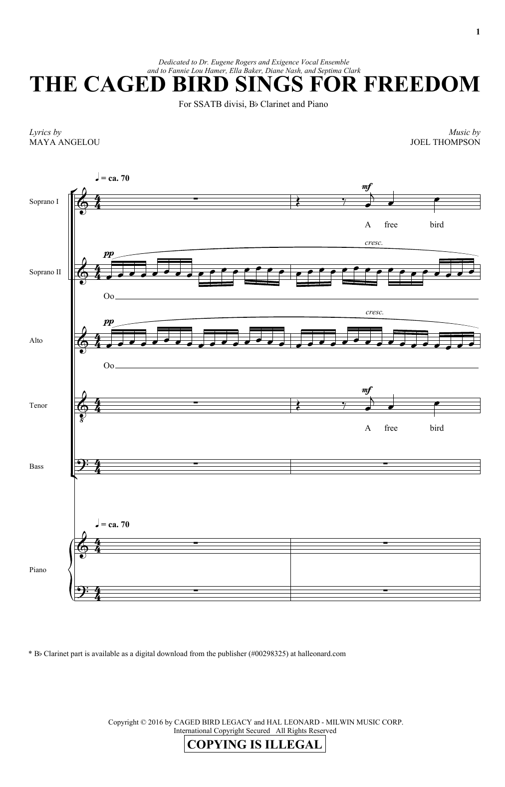 Joel Thompson The Caged Bird Sings For Freedom Sheet Music
