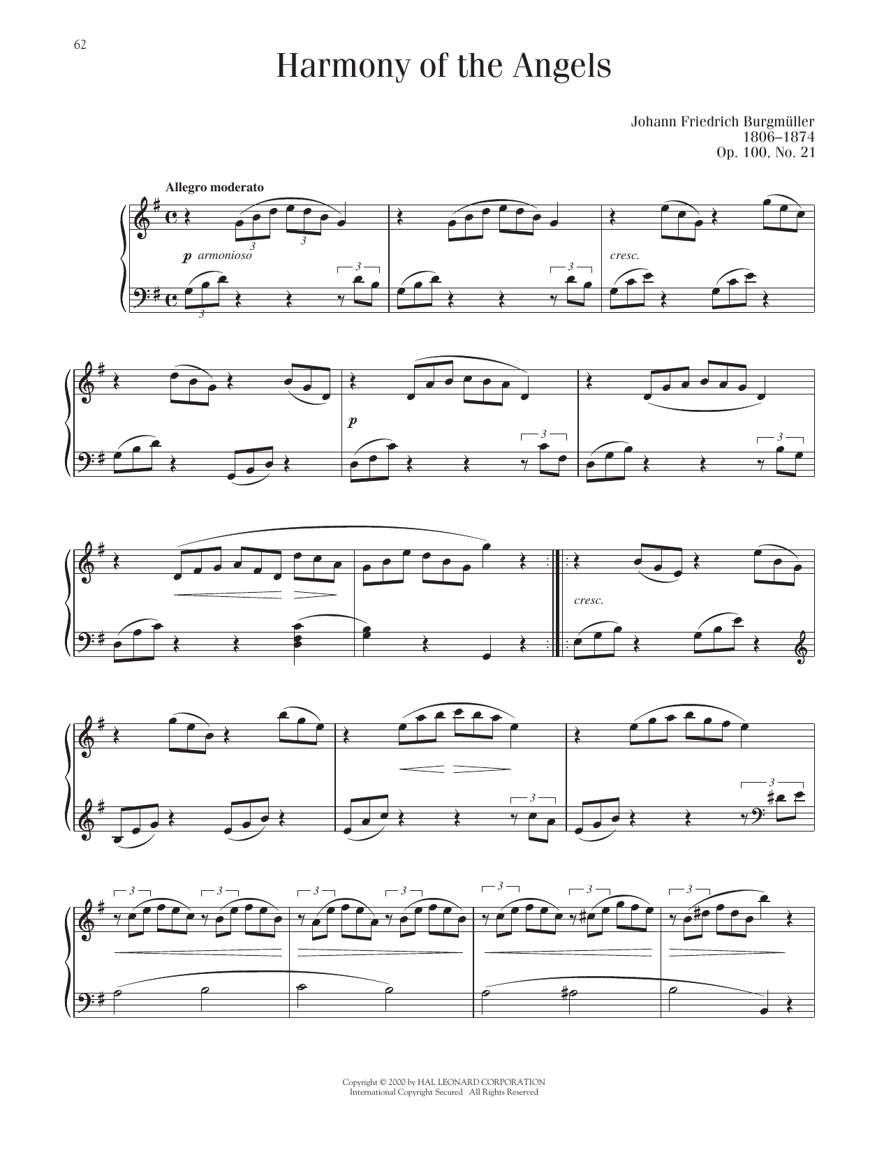 Johann Friedrich Burgmuller Harmony Of The Angels, Op. 100, No. 21 Sheet Music