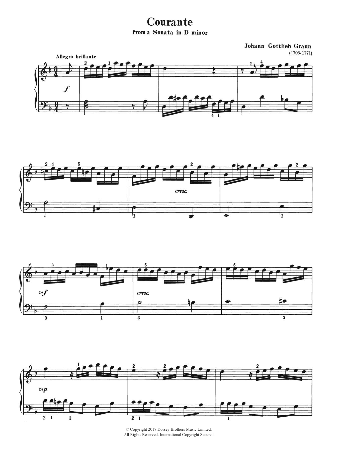 Johann Gottlieb Graun Courante (from a Sonata in D Minor) Sheet Music