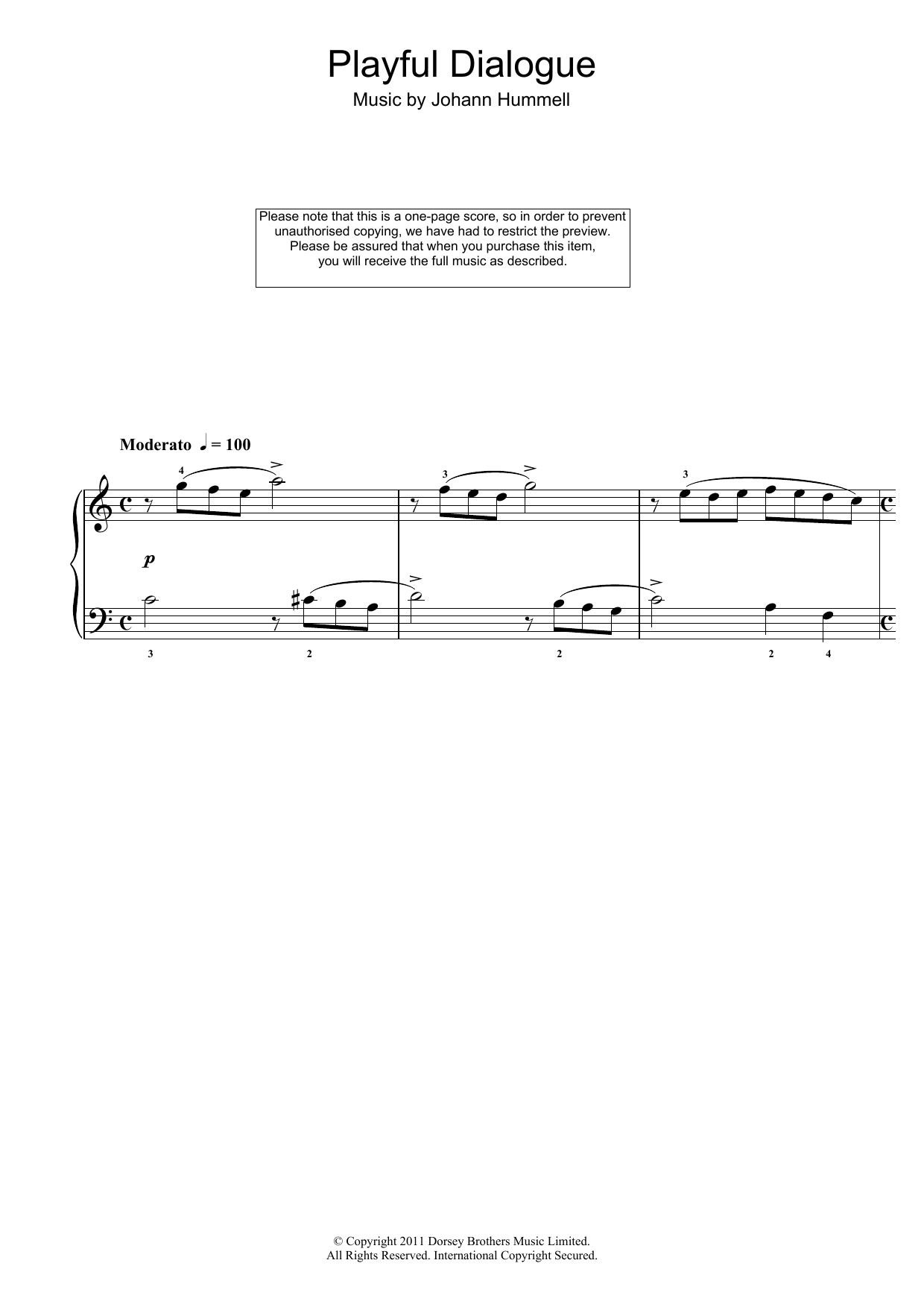 Johann Nepomuk Hummel Playful Dialogue Sheet Music