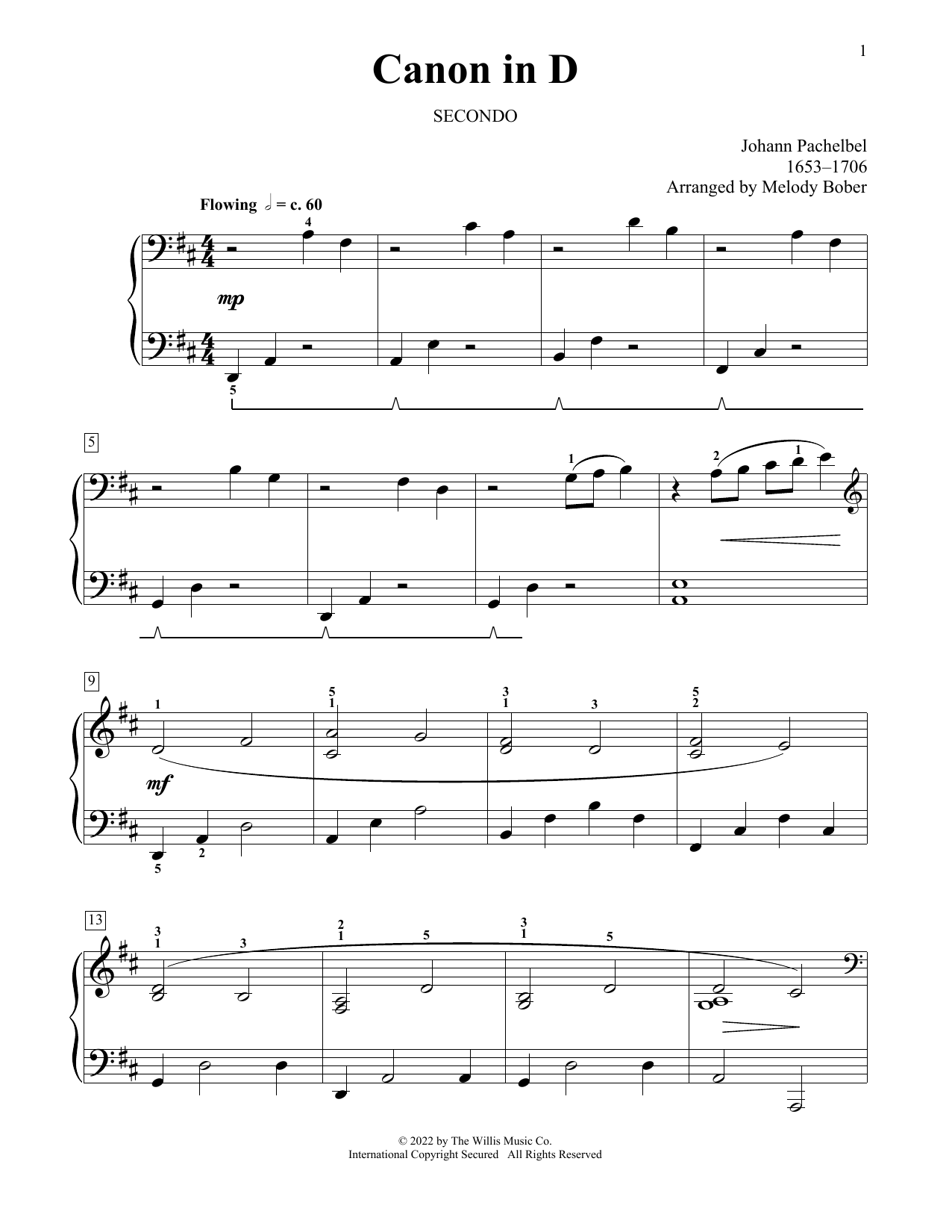 Johann Pachelbel Canon In D (arr. Melody Bober) Sheet Music