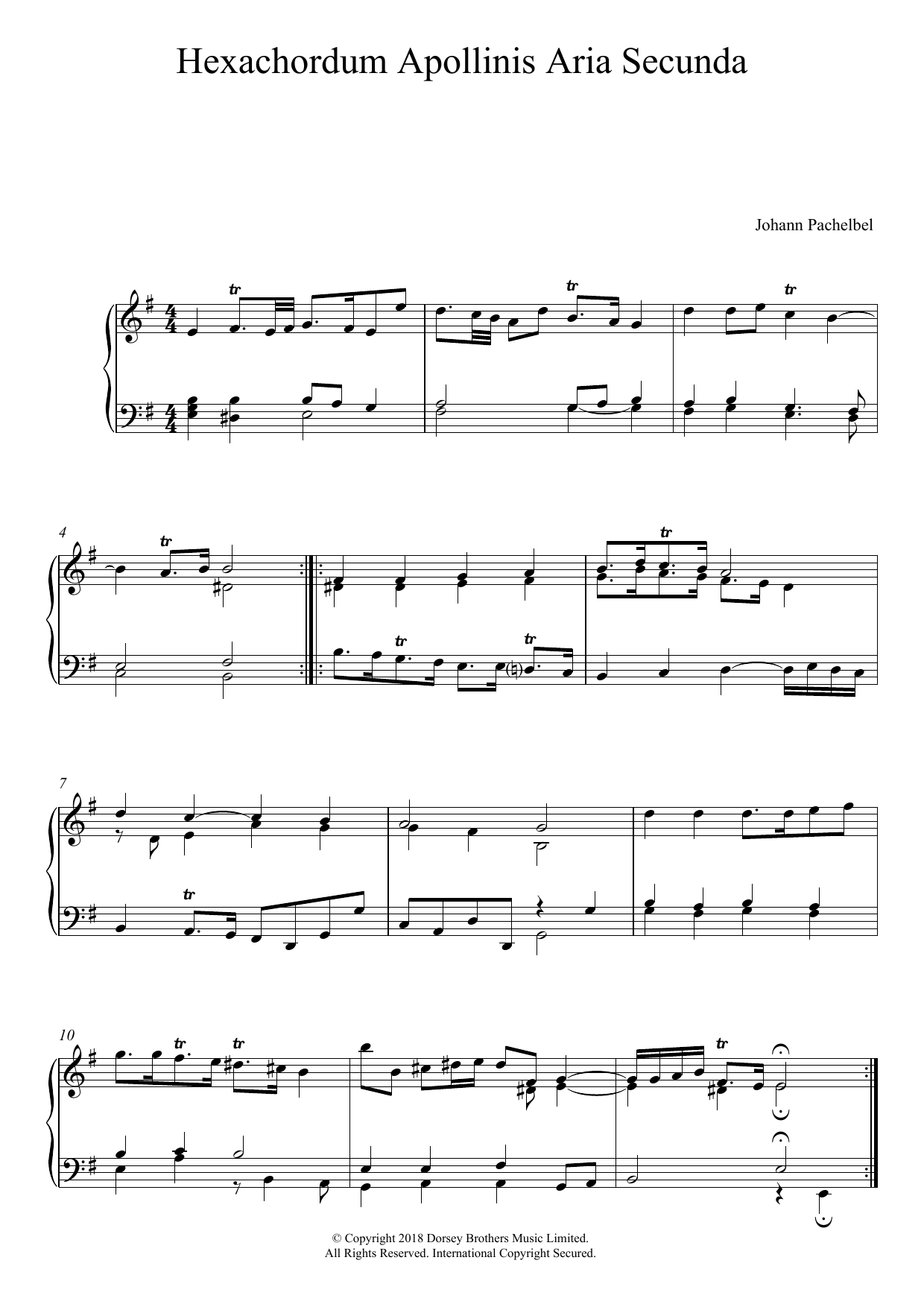 Johann Pachelbel Hexachordum Apollinis: Aria Secunda Sheet Music