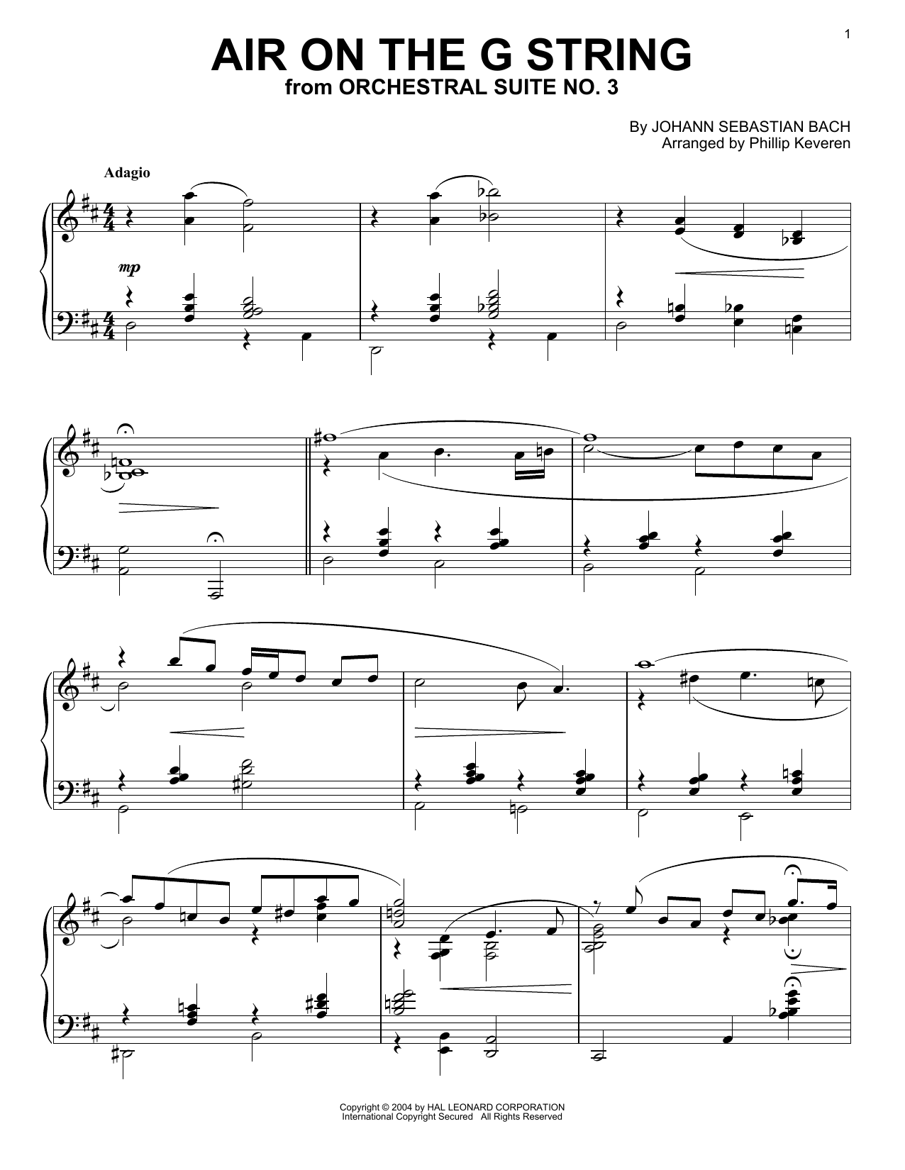 Johann Sebastian Bach Air On The G String [Jazz version] (arr. Phillip Keveren) Sheet Music