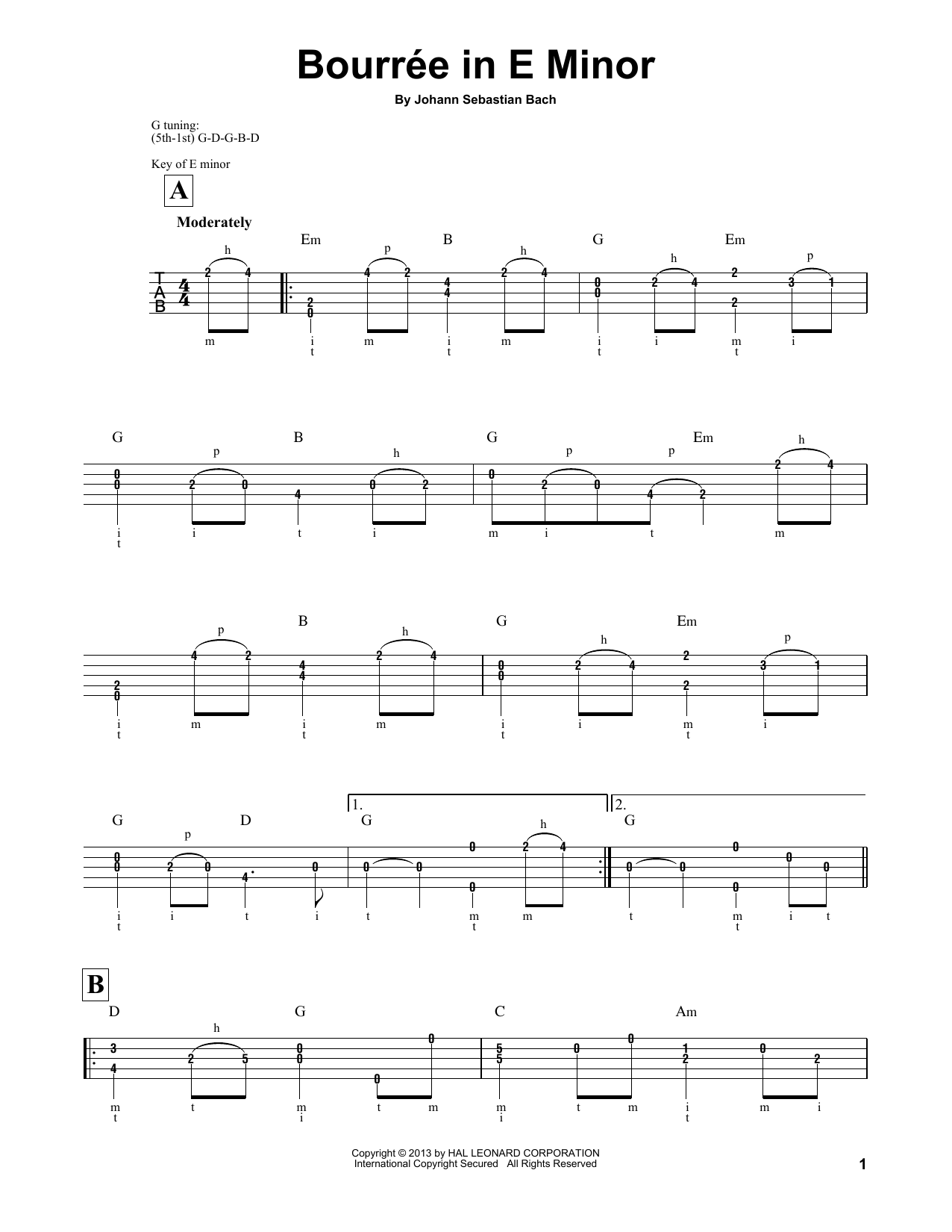 Johann Sebastian Bach Bourree (arr. Mark Phillips) Sheet Music