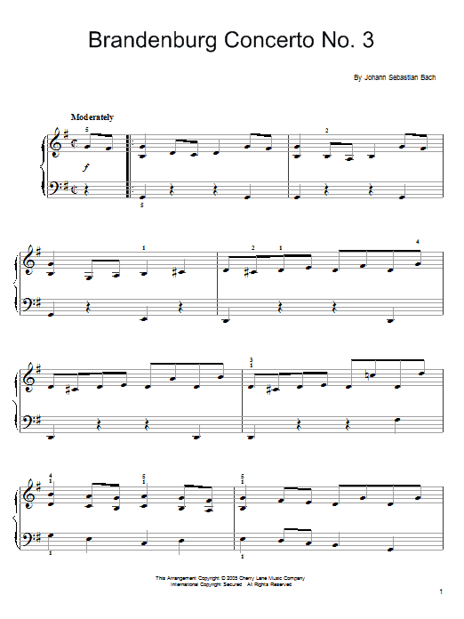 Johann Sebastian Bach Brandenburg Concerto No. 3 Sheet Music
