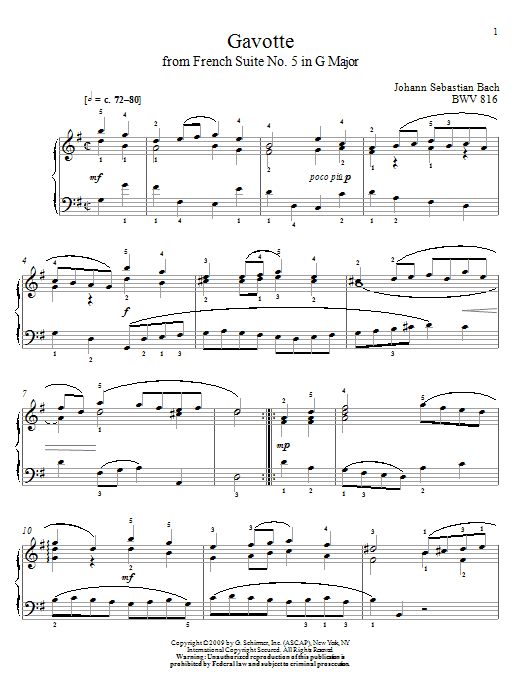 Johann Sebastian Bach Gavotte, BWV 816 Sheet Music