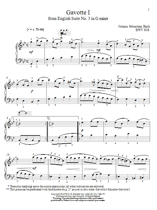 Johann Sebastian Bach Gavotte I, BWV 808 Sheet Music