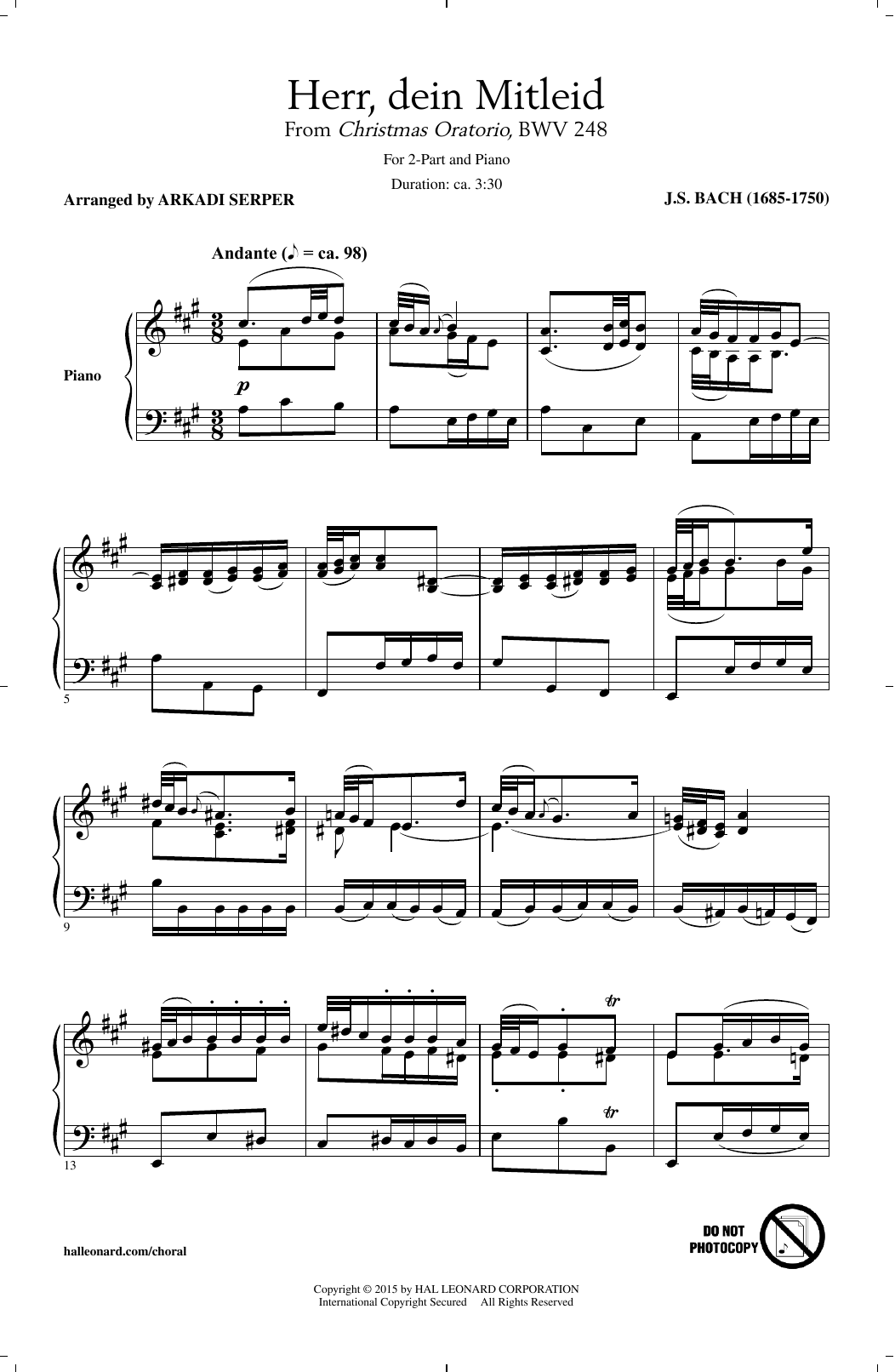 J.S. Bach Herr, Dein Mitleid (arr. Arkadi Serper) Sheet Music