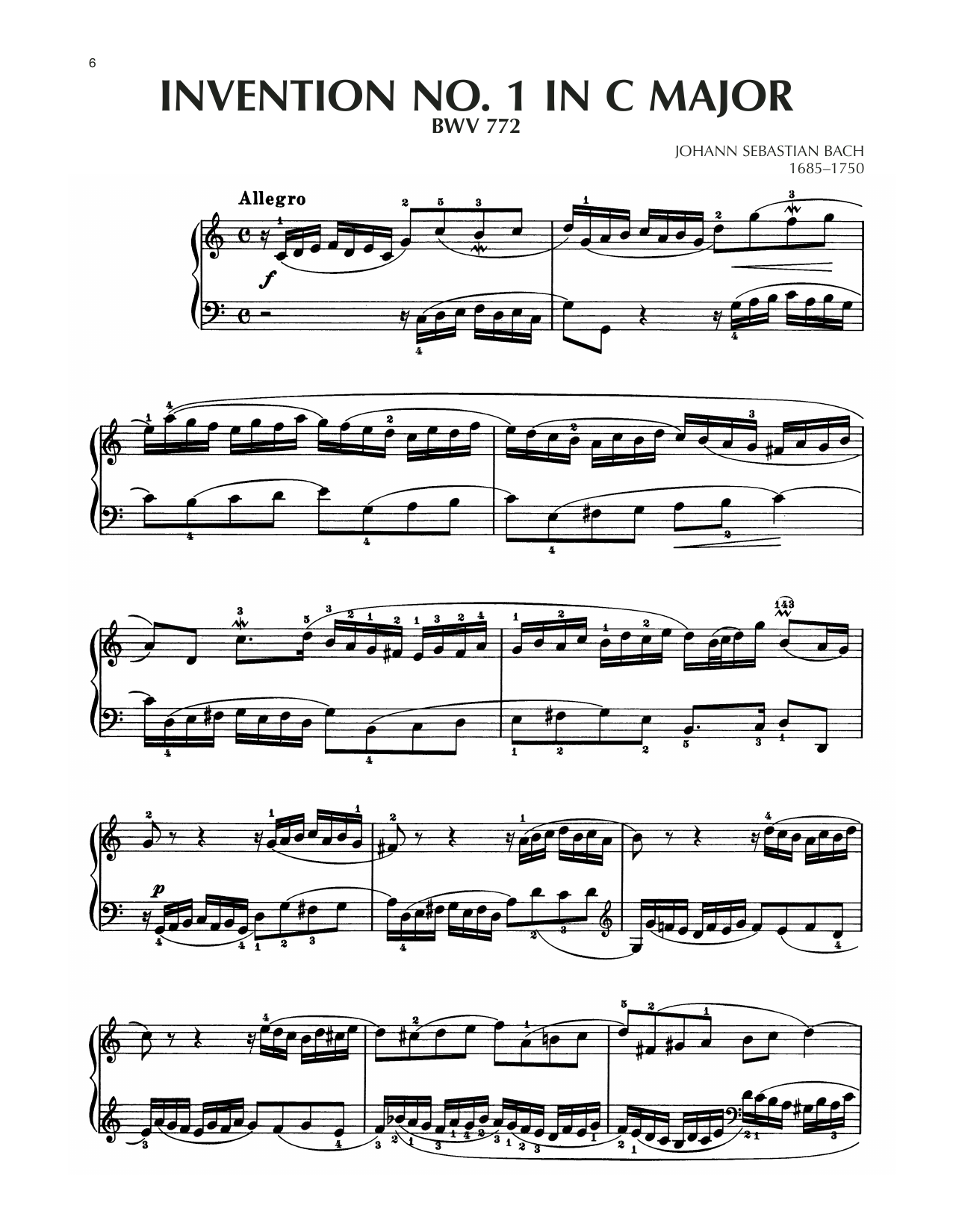 Johann Sebastian Bach Invention No. 1 In C Major, BWV 772 Sheet Music