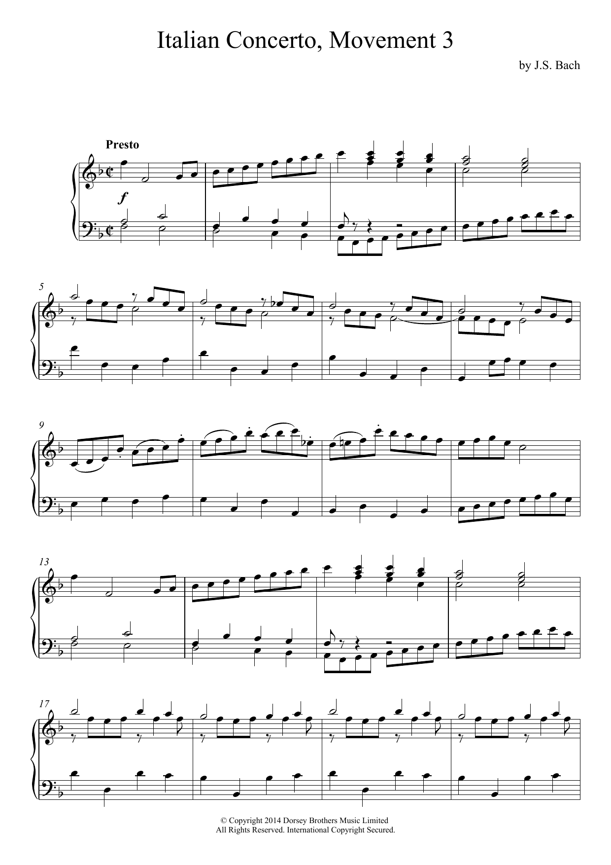 Johann Sebastian Bach Italian Concerto (3rd Movement) Sheet Music