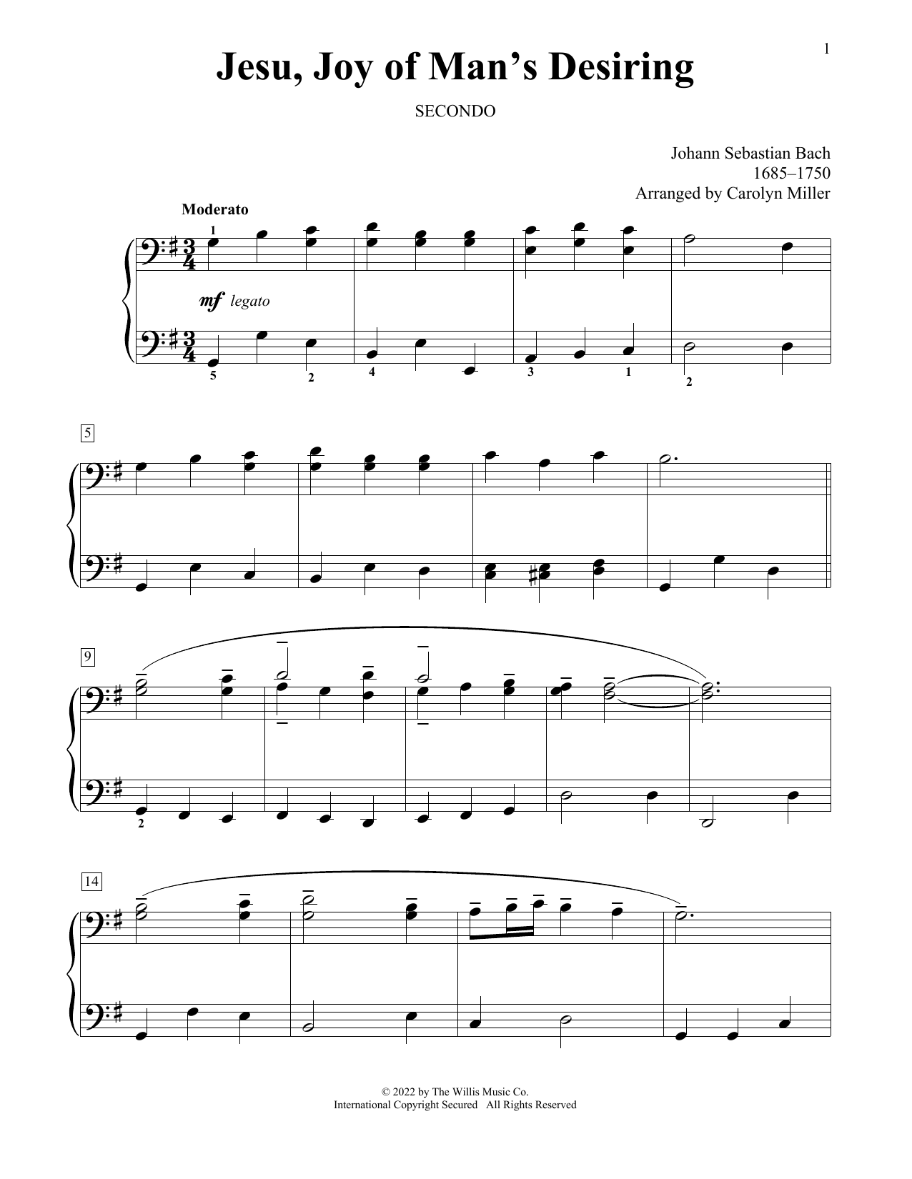 Johann Sebastian Bach Jesu, Joy Of Man's Desiring (arr. Carolyn Miller) Sheet Music