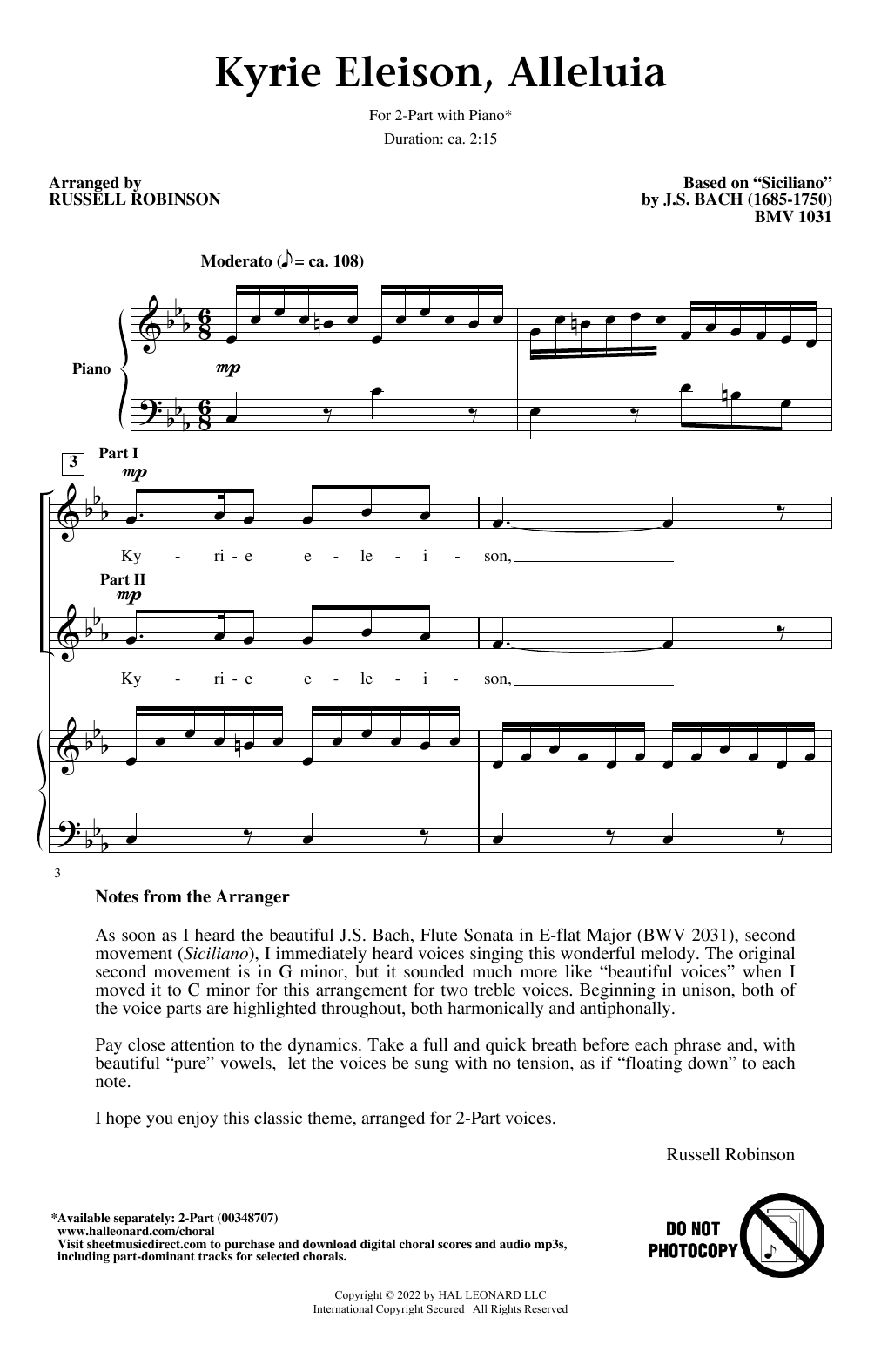 J.S. Bach Kyrie Eleison, Alleluia (arr. Russell Robinson) Sheet Music