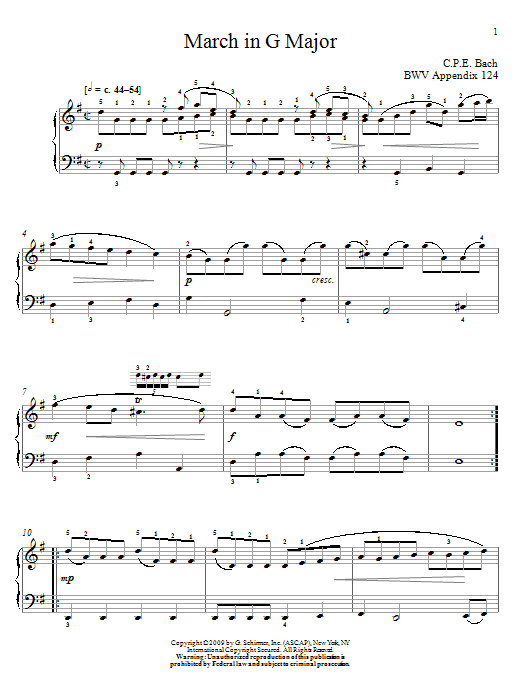 Johann Sebastian Bach March In G Major, BWV App. 124 Sheet Music