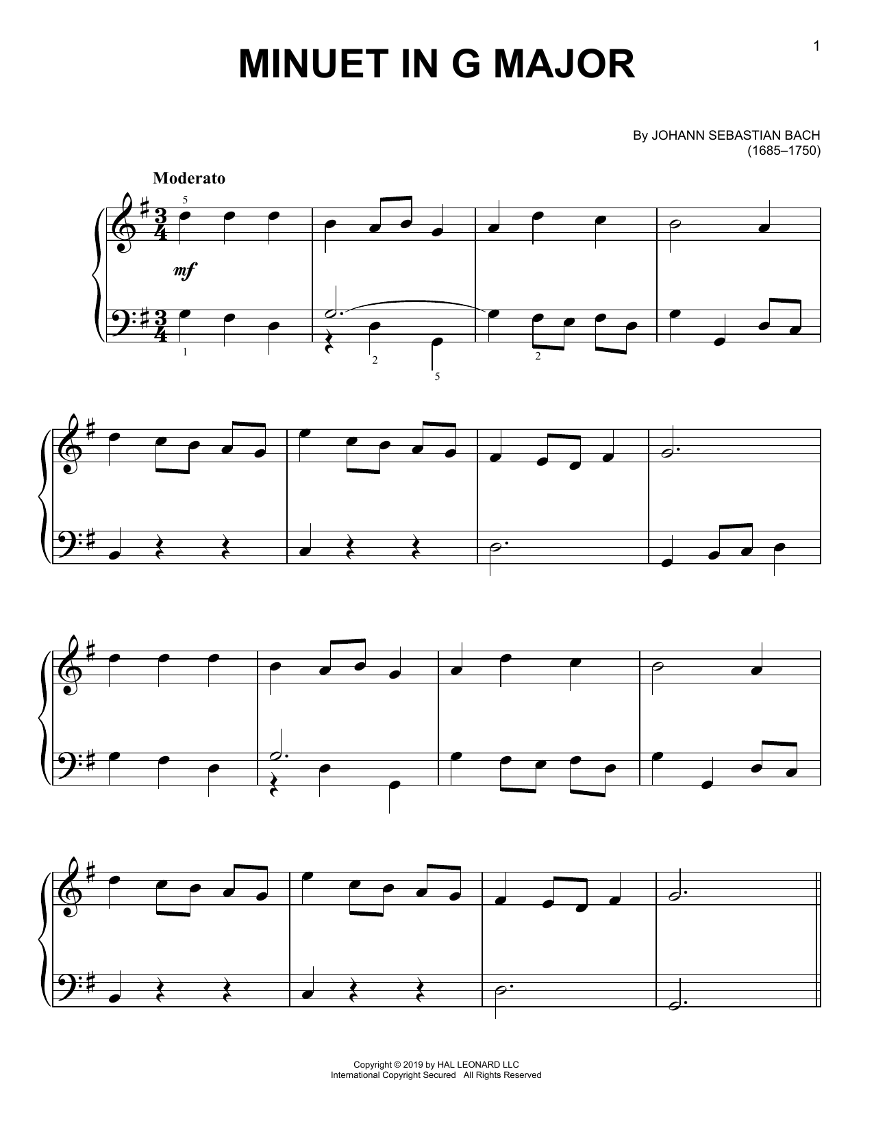 Johann Sebastian Bach Minuet In G Major Sheet Music