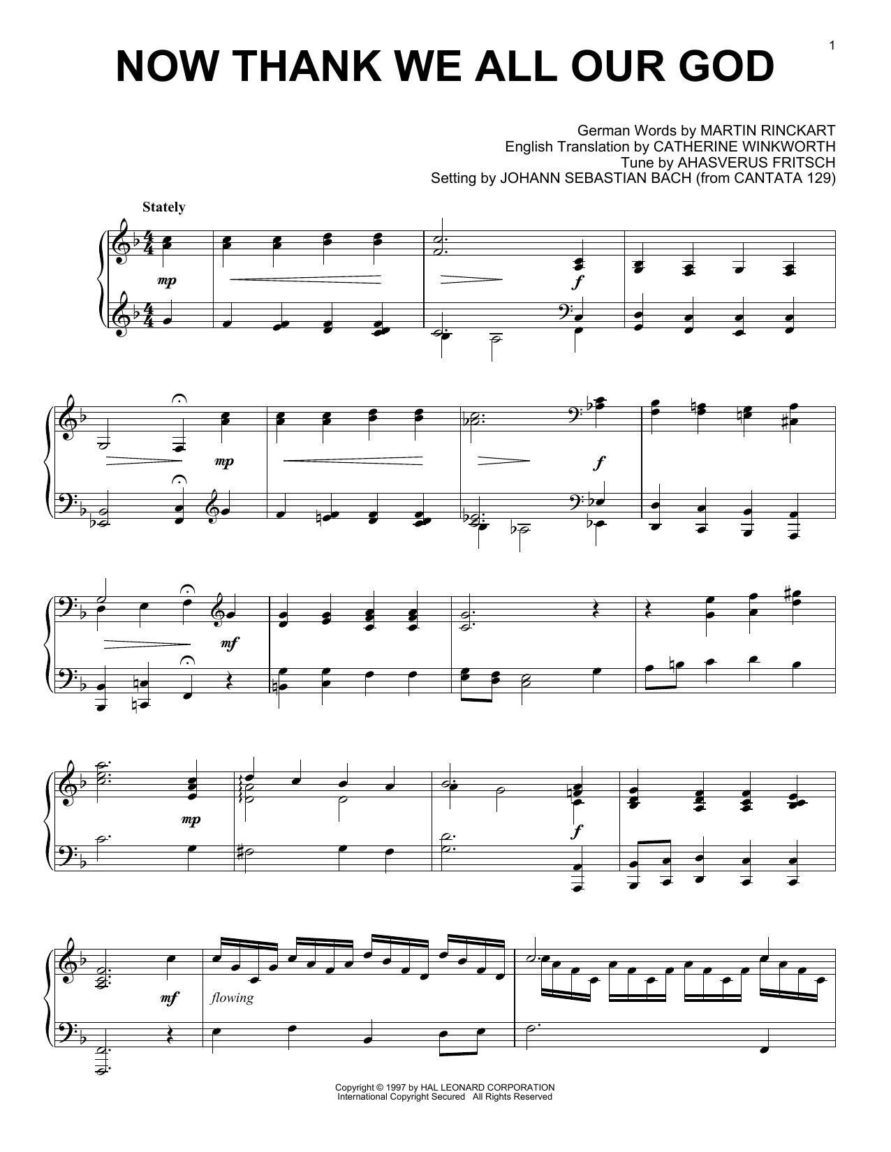 Johann Sebastian Bach Now Thank We All Our God (arr. Phillip Keveren) Sheet Music
