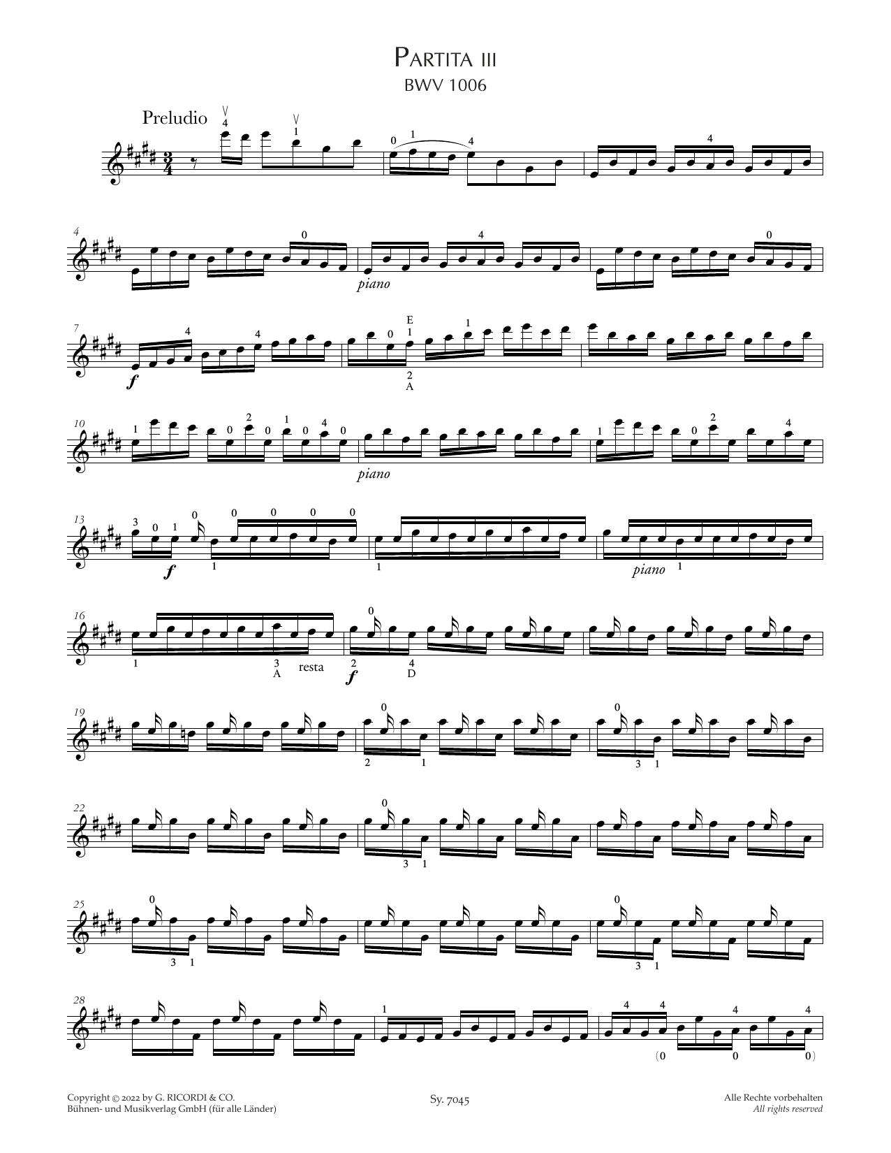 Johann Sebastian Bach Partita III, BWV 1006 Sheet Music