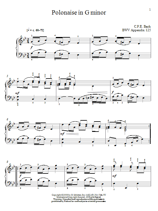 Johann Sebastian Bach Polonaise In G Minor, BWV App. 125 Sheet Music