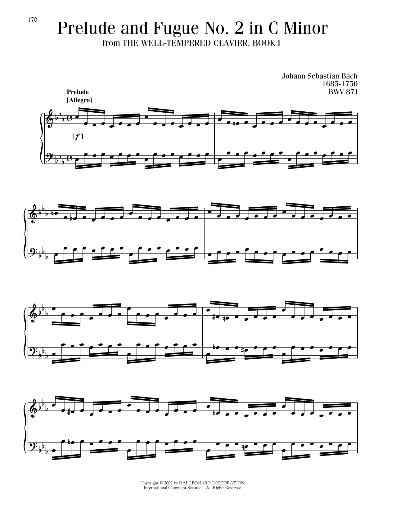 Johann Sebastian Bach Prelude And Fugue In C Minor, BWV 847 Sheet Music