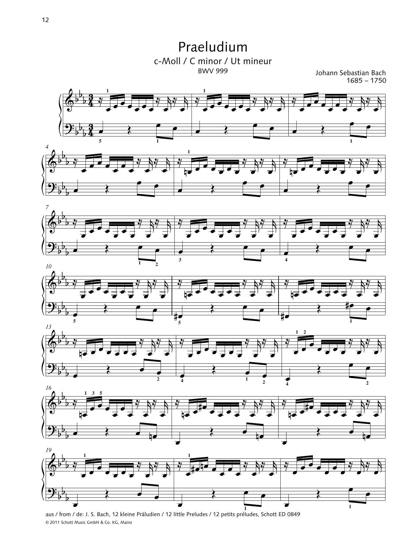 Johann Sebastian Bach Prelude C minor Sheet Music