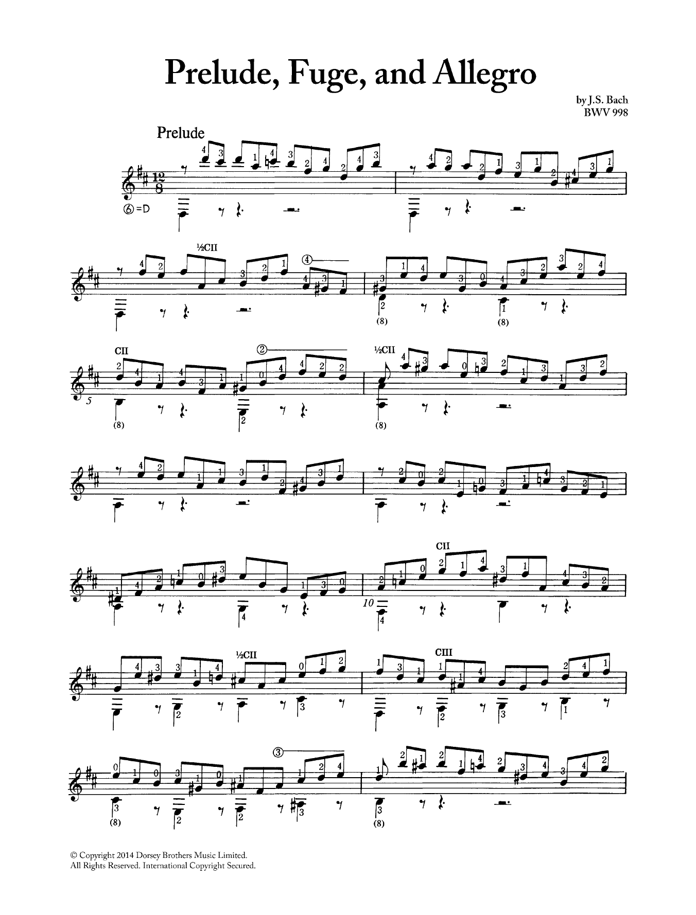 Johann Sebastian Bach Prelude, Fugue And Allegro BWV 998 Sheet Music