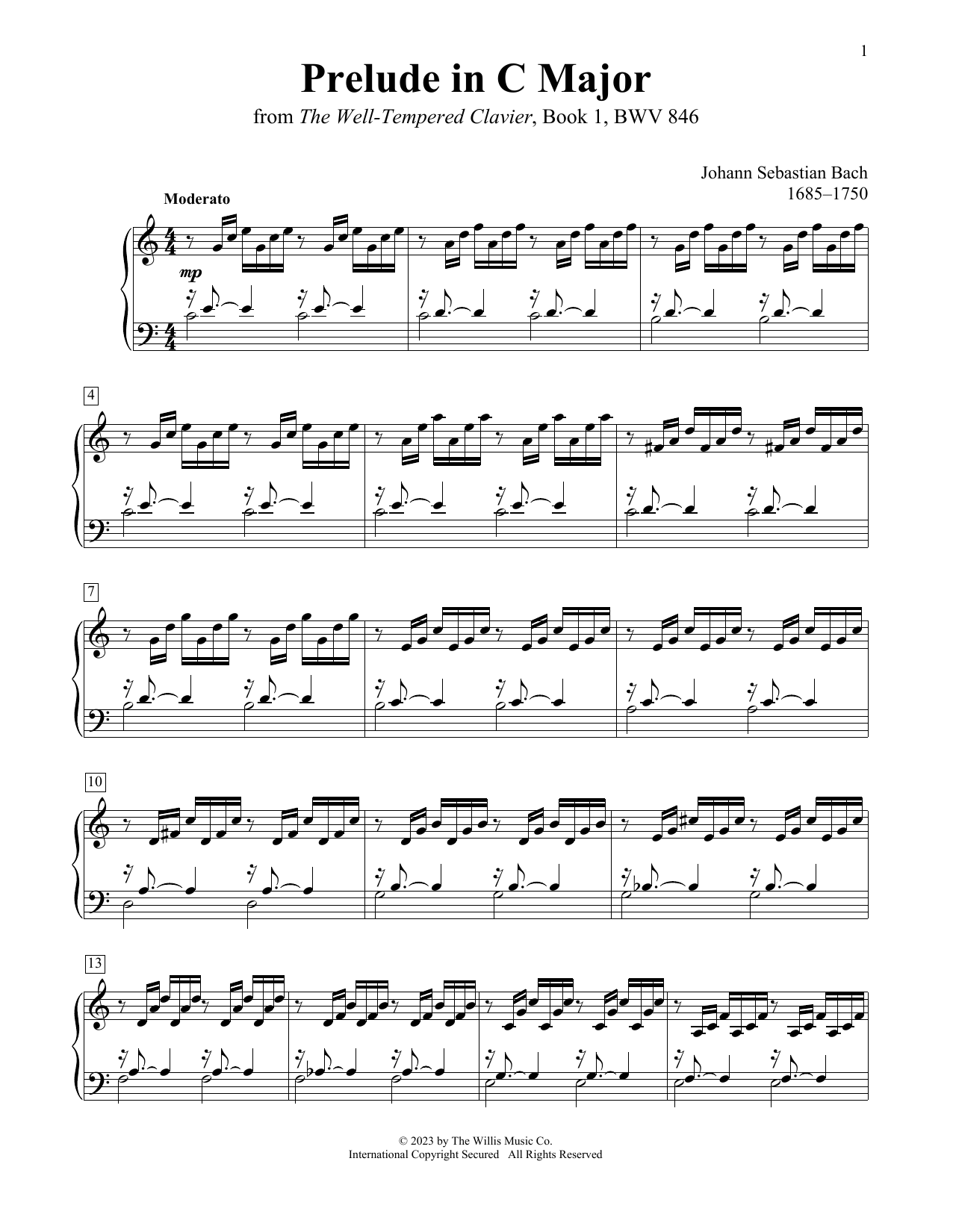 Johann Sebastian Bach Prelude In C Major, BWV 846 Sheet Music