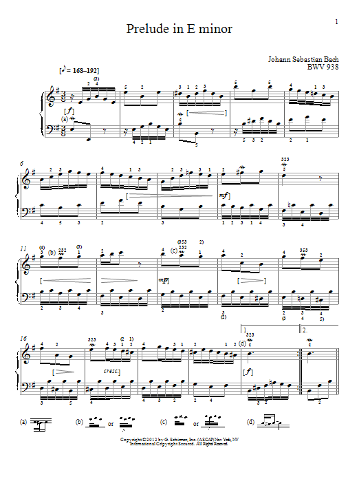 Johann Sebastian Bach Prelude In E Minor, BMV 938 Sheet Music