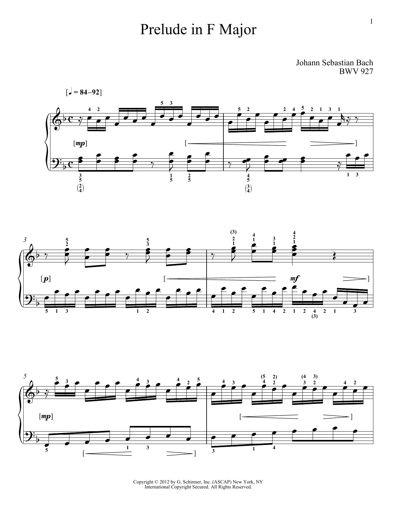 Johann Sebastian Bach Prelude In F Major, BMV 927 Sheet Music