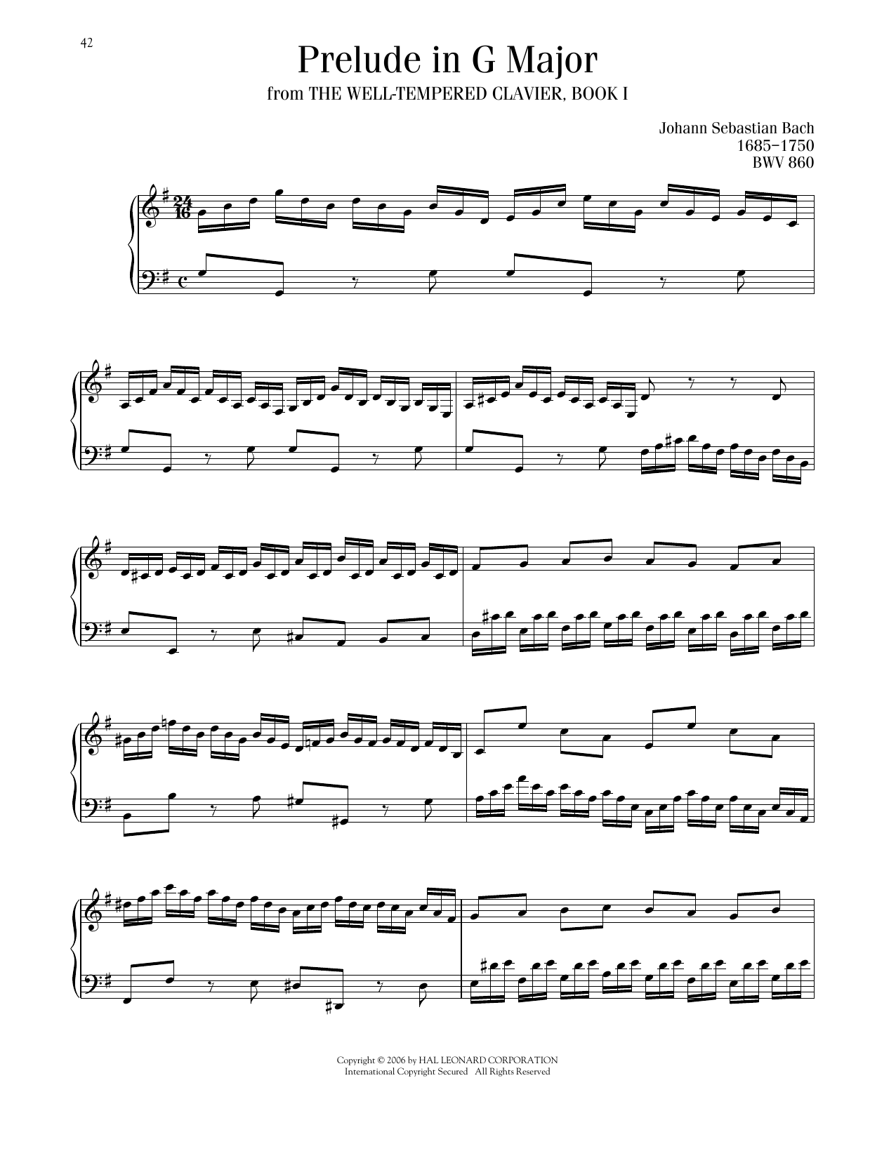 Johann Sebastian Bach Prelude No. 15 In G Major, BWV 860 Sheet Music
