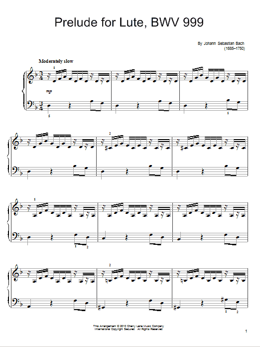 Johann Sebastian Bach Prelude Sheet Music