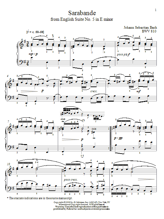 Johann Sebastian Bach Sarabande, BWV 810 Sheet Music
