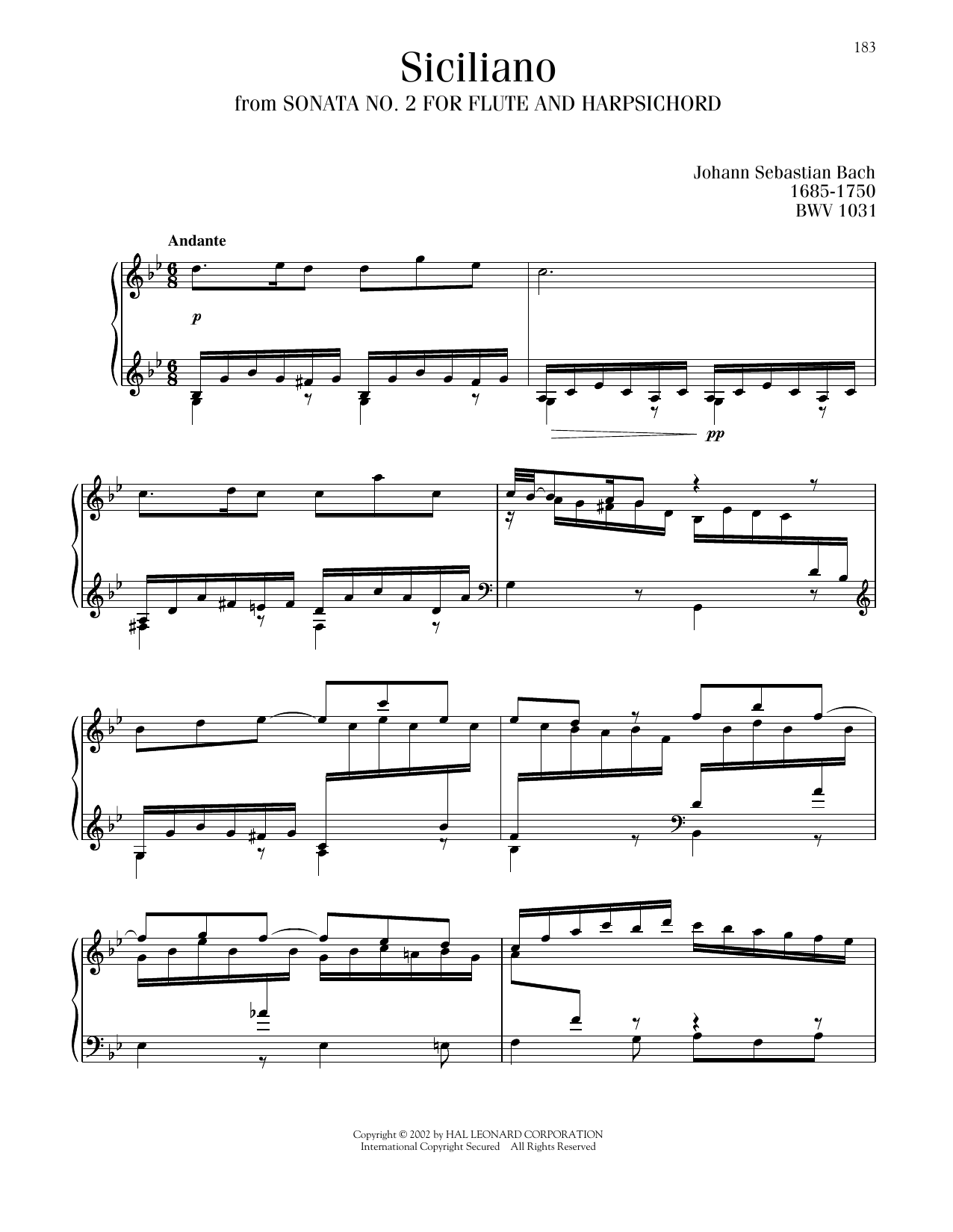 Johann Sebastian Bach Siciliano, BWV 1031 Sheet Music