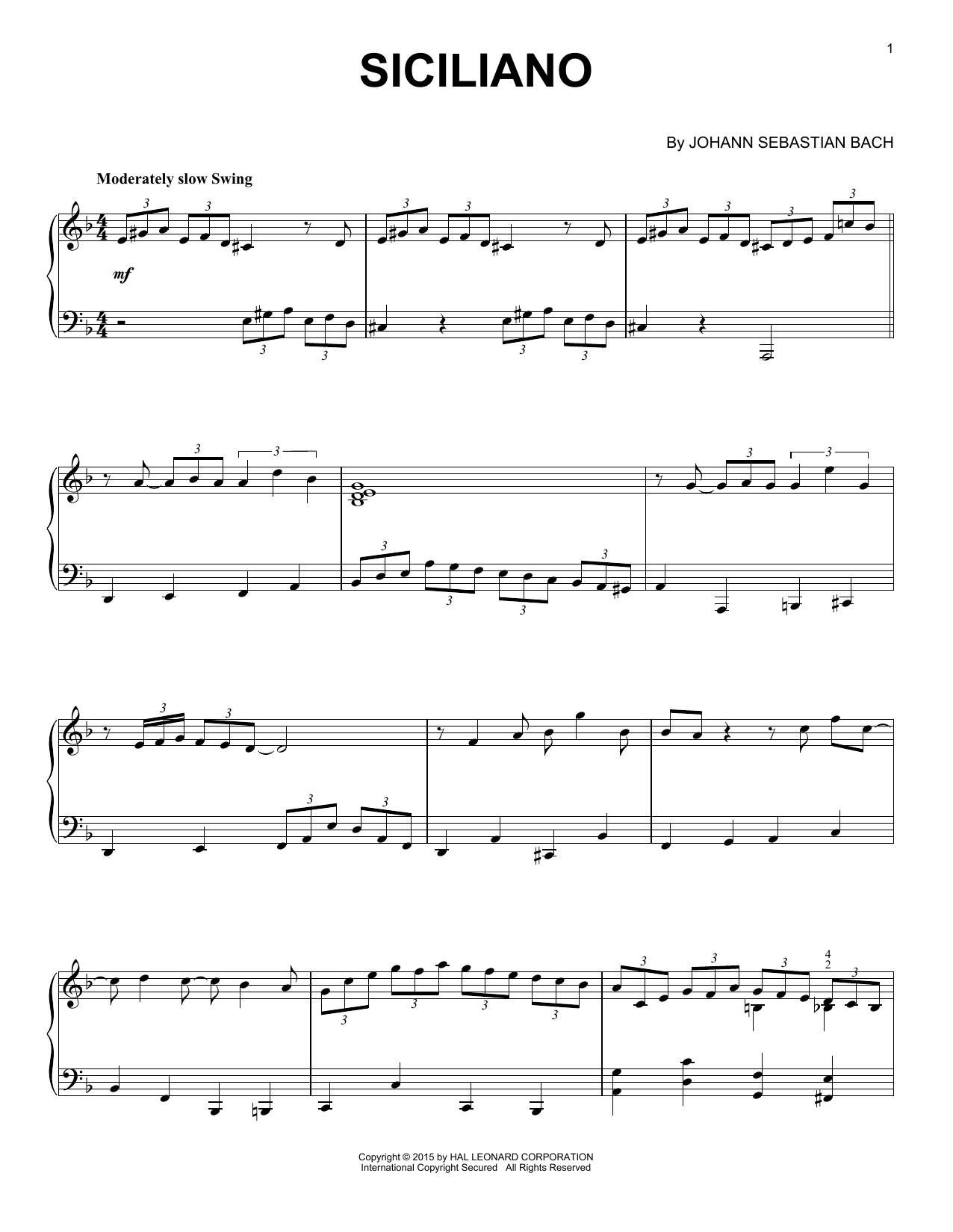 Johann Sebastian Bach Siciliano [Jazz version] Sheet Music