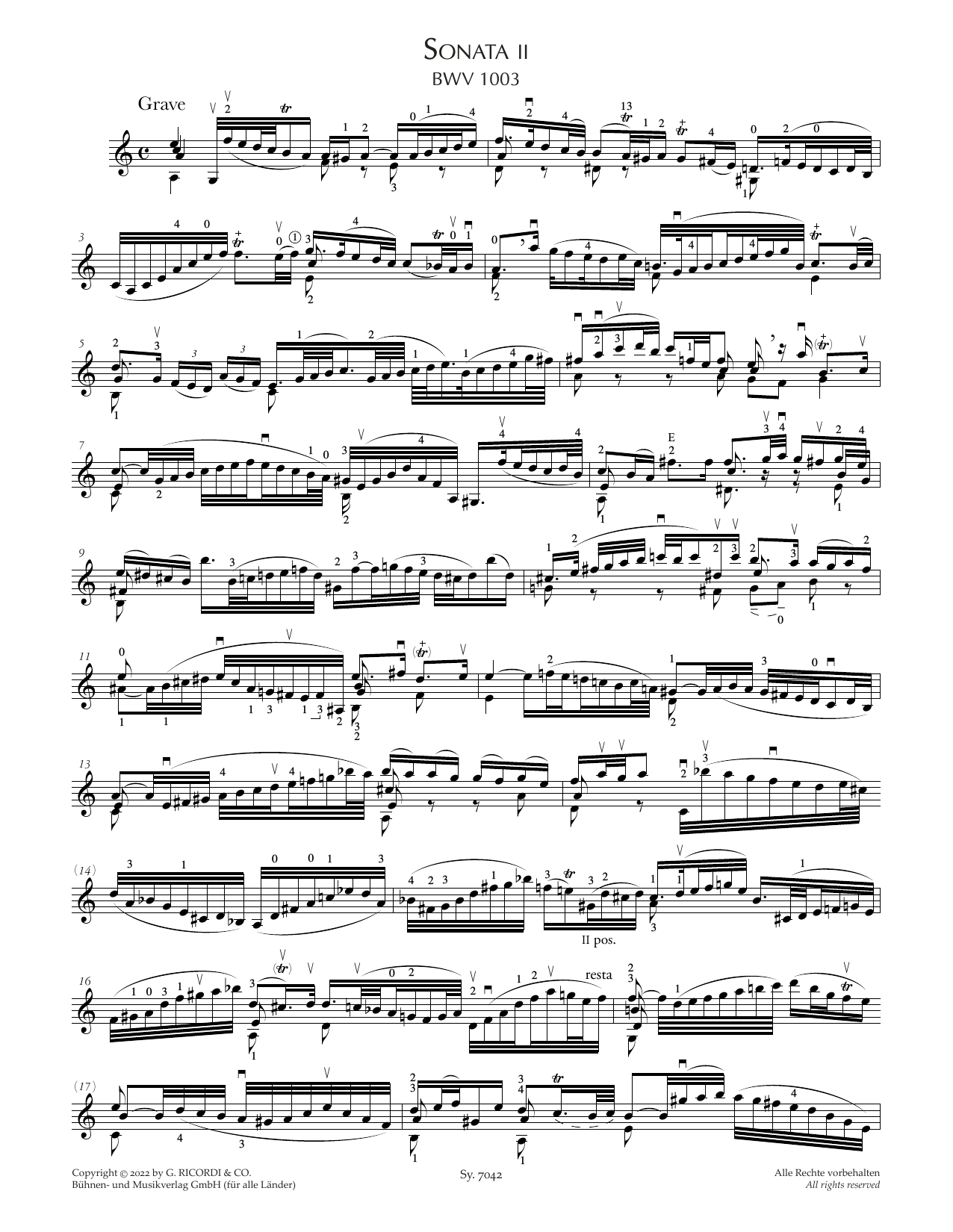 Johann Sebastian Bach Sonata II, BWV 1003 Sheet Music